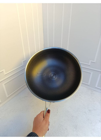 Cковорода WOK EB-13068 із нержавіючої сталі з кришкою та антипригарним покриттям 32х9.5 см Сталевий Edenberg (365730878)