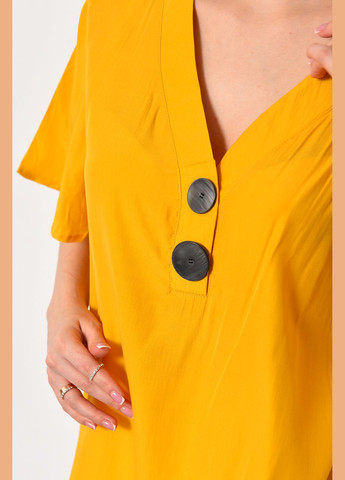 Горчичная блуза женская с коротким рукавом горчичного цвета с баской Let's Shop