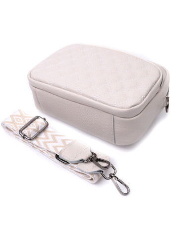 Сумка для женщин прошитая ромбами на лицевой стороне из натуральной кожи 22633 Белая Vintage (297956964)