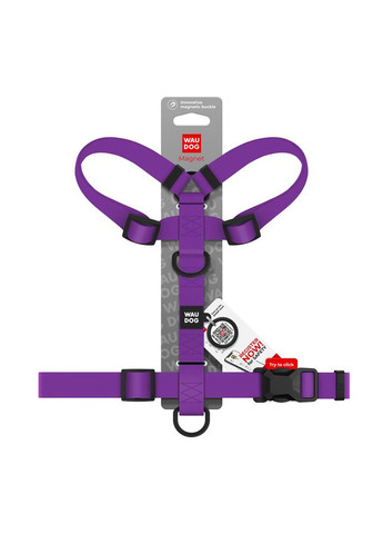 Шлея для собак водостойкая Magnet c QR-паспортом, магнитная пряжка М, Ш 20 мм, А 40-66 см, В 48-80 см, фиолет WAUDOG (332879660)