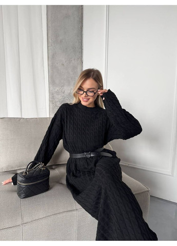 Черное кэжуал женское платье платье-свитер No Brand