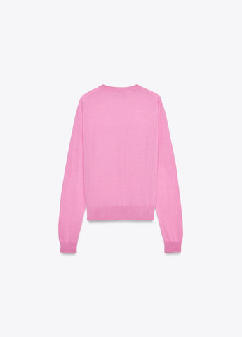 Розовый базовый плосковязанный трикотажный свитер в составе есть шёлк Zara