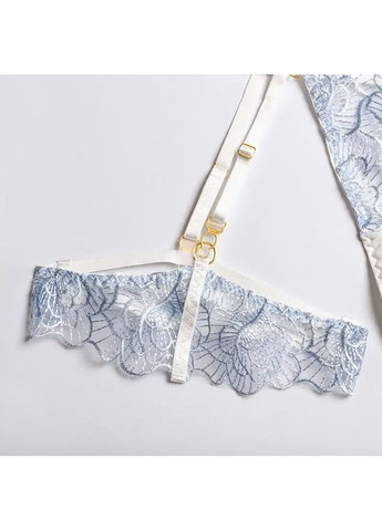 Голубой демисезонный кружевной комплект нижнего белья с поясом из подтяжек и гартерами. женское нижнее белье из мягкого кружева прозрачное China