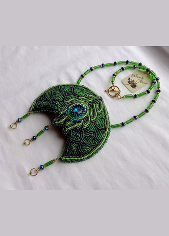 Колье лунница ручной работы из бисера и натуральных камней "Перо павлина" No Brand (358224391)