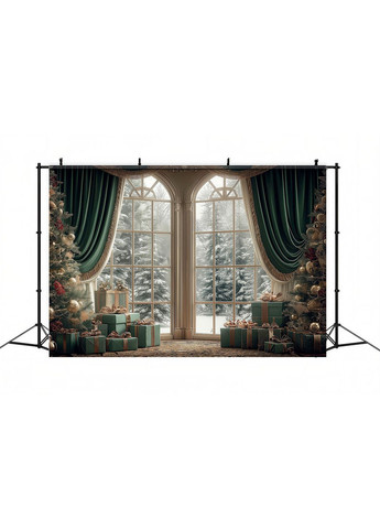 Баннер Рождественский интерьер с тёмными шторами – №46584 Vinylpex (369930143)