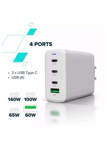 Зарядний пристрій Canyon (CNS-CUW140ACC) VAG CU140ACC GaN 150W 3xPD 1xQC EU White (370016066)