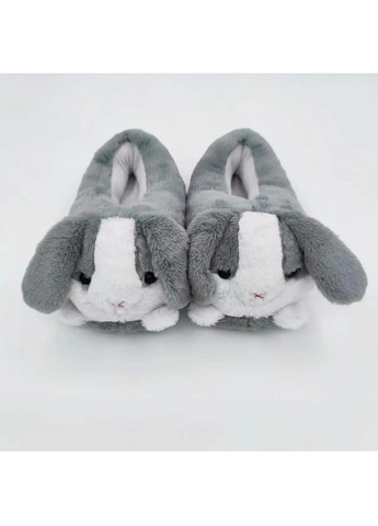 Цветные домашние комнатные плюшевые тапочки с ушками лапками для детей девочек женщин (481341-prob) серо-белый зайчик размер 35-40 Unbranded с ушками