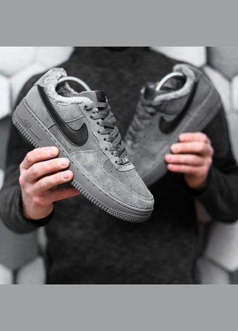 Сірі Зимовий кросівки зимові чоловічі і жіночі nike air force 1 winter low gray fur | найк аір форс 1 низькі сірі з хутром No Brand