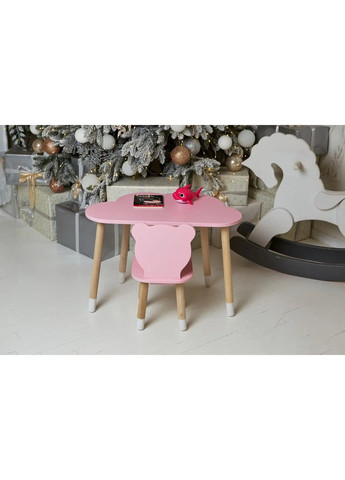 Дитячий столик Хмара (Рожевий) та стільчик Ведмедик (Рожевий) No Brand (331639805)