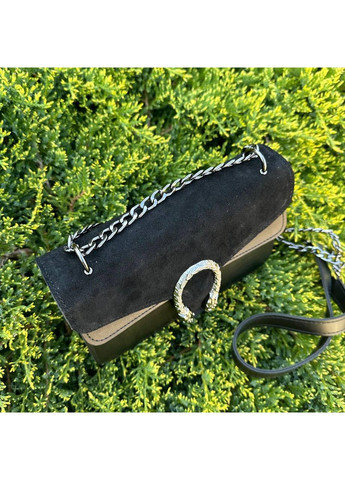 Женская мини сумочка клатч с подковой черная на цепочке из натуральной замши и экокожи ProDobro (363222035)