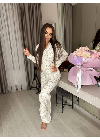 Біла всесезон піжама жіноча муслінова сорочка + брюки Style Point