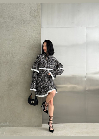 Чорна кежуал сукня з мереживом в горошок з пишною спідницею Adelante в горошок