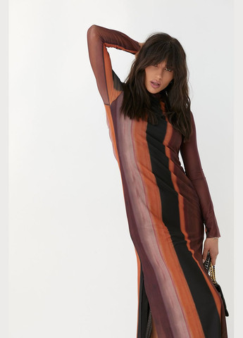 Коричнева повсякденний сукня із сітки прямого фасону з розпірками 2377 Lurex з абстрактним візерунком