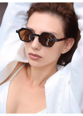 Очки солнцезащитные унисекс шестиугольные Geometry леопардовые черные с коричневыми линзами No Brand (317269716)