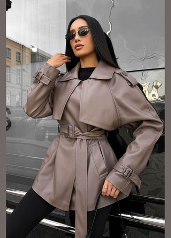 Стильный тренч из экокожи в мокко цвете Jadone Fashion тренчкот на пуговицах демисезон (303813943)