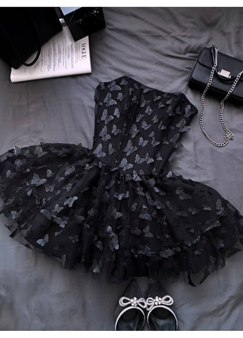 Черное праздничный, вечернее, кэжуал женское платье с корсетом No Brand однотонное