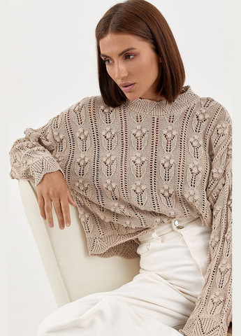 Кавовий демісезонний жіночий светр з ажурної в'язки Lurex