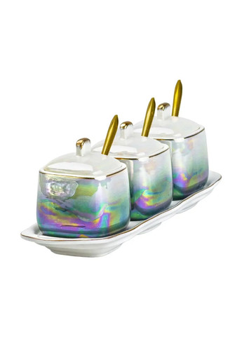 Набор баночек для специй по 300 мл с крышками и ложками 3 штуки, радужный TS Kitchen (323160047)