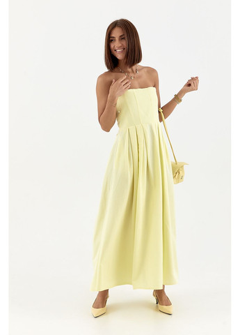 Жовтий відвертий сукня зі складками без бретельок - бежевий колір Lurex