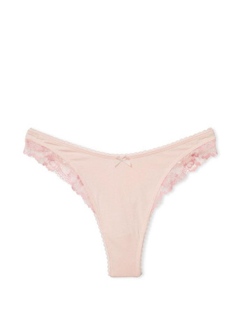 Женские трусики Stretch Cotton LaceTrim High-Leg Scoop Thong XS розовые Victoria's Secret (286761215)