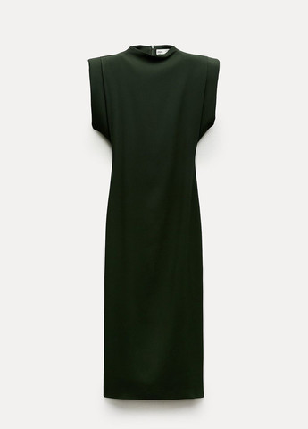 Темно-зеленое деловое платье Zara однотонное