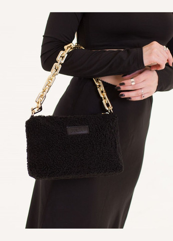 Женская меховая сумочка клатч через плечо с золотистой цепью mini черная JUGO rami mini1 (289869633)