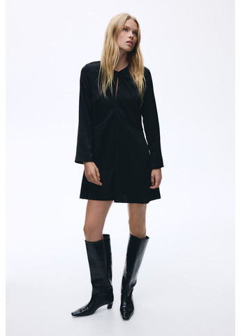 Чорна коктейльна жіноча сукня з довгим рукавом та драпіруванням на горловині н&м (58612) xs чорна H&M