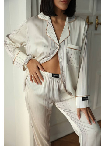 Белая всесезон женская пижама | белая с кантом рубашка + брюки Vital-Textile 1270