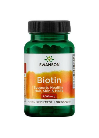 Біотин для зростання і зміцнення волосся, Biotin,, 5 мг, 100 капсул Swanson (366733842)