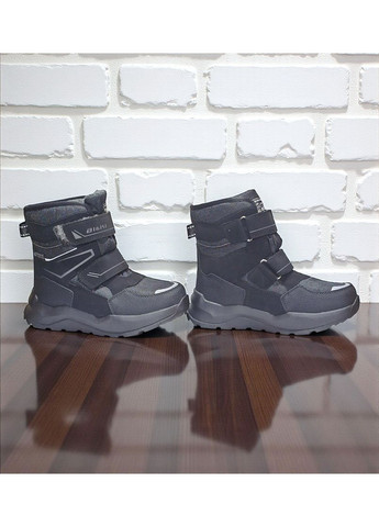 Черные зимние дутики на овчине для мальчика,термоботинки на овчине для мальчика,зимние ботинки на липучках Biki на липучке