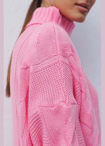 Женская вязаная туника розовая с высоким воротником и косичками Arjen (289787465)
