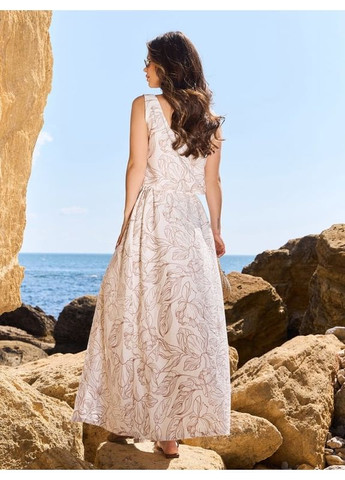 Комбінована плаття 15245 біло-бежеве ISSA PLUS однотонна