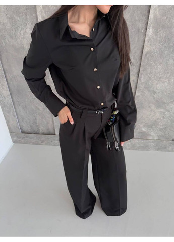 Чёрная блузка софт на пуговицах с рукавами Україна