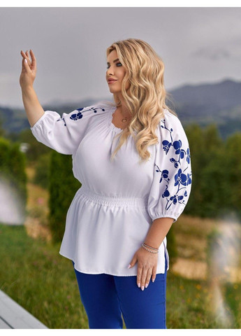 Костюм з блузою, з накатом, " ОРХІДЕЯ " мод ВДЖВ- 1031, білий+електрик, 56-58 No Brand (355469628)