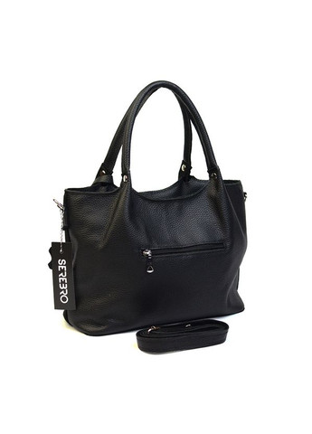 Чорна замшева шкіряна сумка саквояж з ручками і довгим ремінцем через плече Serebro (342374875)