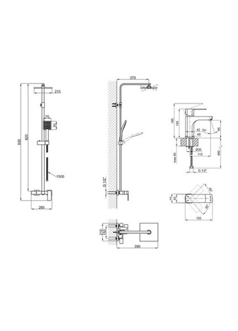 Комплект смесителей Capricorn: Душевая система QTCAP53103KNB + Смеситель для раковины QTLIPNO1023101CB Qtap (317569955)