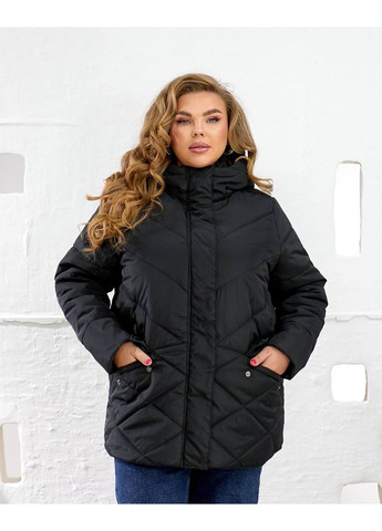 Чорна зимня зимова куртка з плащівки емі з утеплювачем — заміри в описі куртка-пальто DK/DL Мода без кордонів