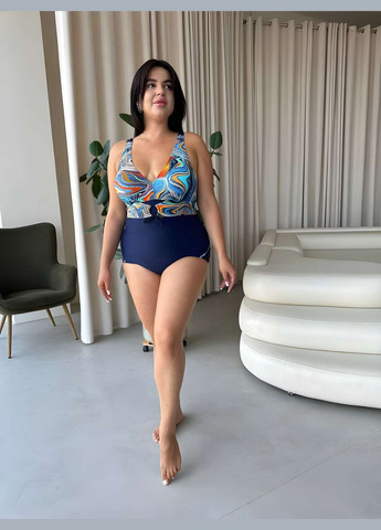 Бирюзовый летний женский сплошной яркий купальник в спортивном стиле. No Brand