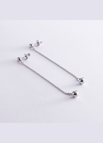 Срібні сережки - пусети Кульки на ланцюжку 40018 Oniks (264022603)