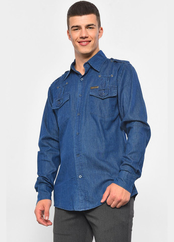 Сорочка чоловіча джинсова синього кольору Let's Shop (293939371)