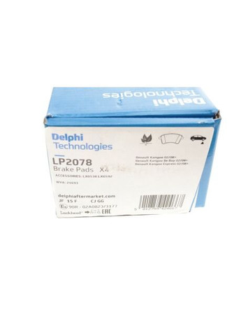 Колодки гальмівні (передні) Renault Kangoo 08- (TRW) LP2078 (opt-om) Delphi (332797314)
