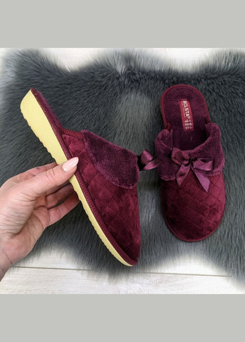 Бордовые тапочки женские домашние с закрытым носком велюровые Белста