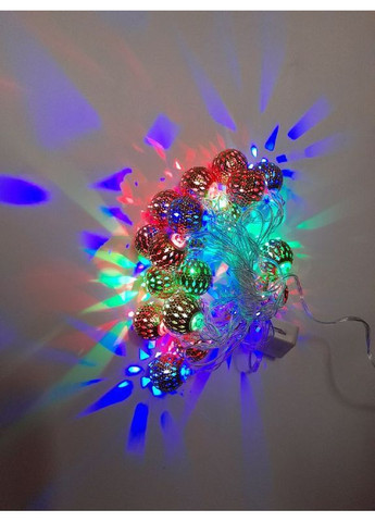 Светодиодная гирлянда разноцветные металлические шарики 3 м, 20 LED, 220 В (от сети) No Brand (370368885)