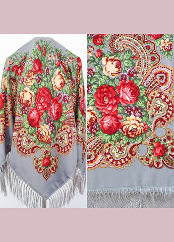 Хустка в народному стилі "Романтичні квіти" Сіра 621001 Husta (322502277)