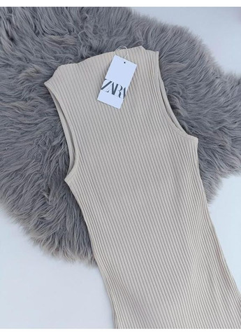 Бежева сукня міді в рубчик. Zara