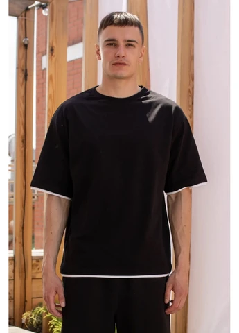 Черная футболка мужская оверсайз с черными вставками white с коротким рукавом Taboo clothing company
