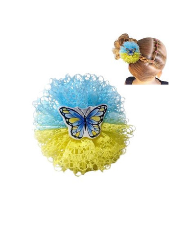 Набор 2 шт Резинка для волос желто-голубая Бабочки Hand Made 8 см Handmade (368772182)