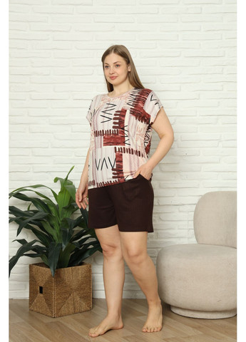Коричнева віскозний жіночий комплект plus size із шортами Nicoletta