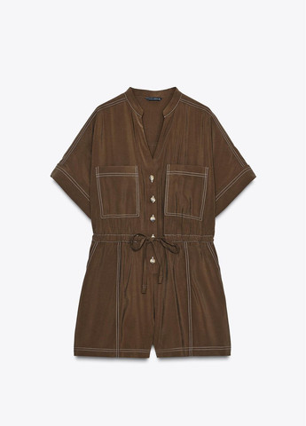 Комбинезон Zara однотонный коричневый повседневный