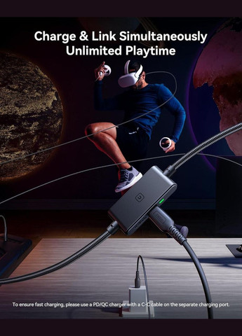 Кабель USB 3.0 to USB C для Meta Quest 3S/Quest 3/Oculus Quest 2/Pico 4 з живленням, 5м, чорний INIU (334017495)